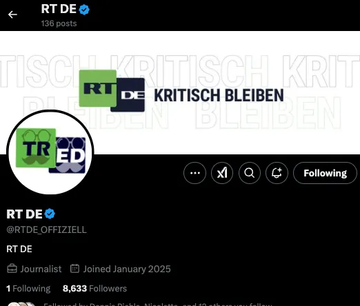 Folgeempfehlung: "RT DE" ist zurück auf "X" - Nancy folgt ihnen sicher auch schon ;)