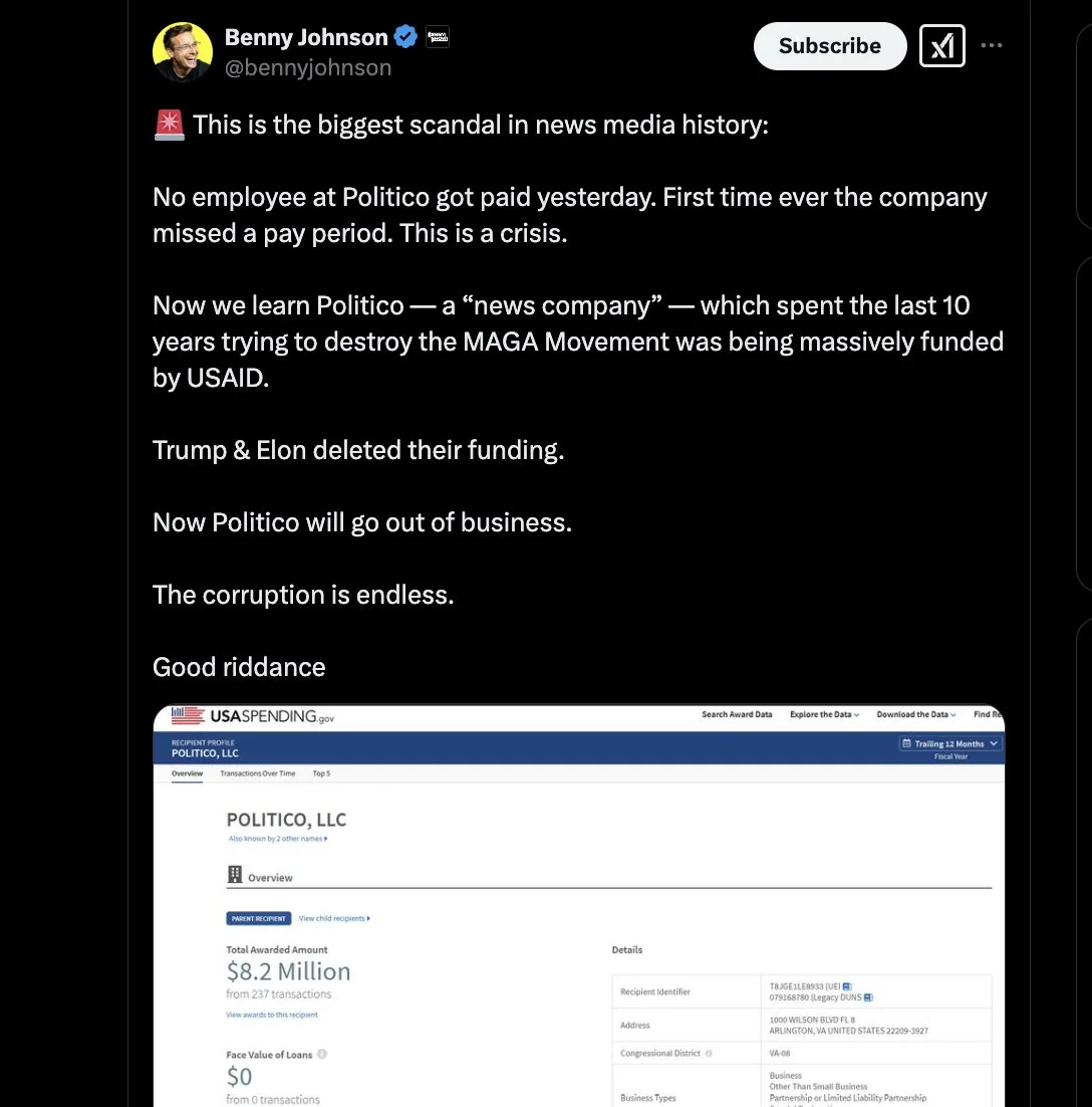 "Politico": US-Propagdamedium nach Stillegung des Deepstate-Finanzierers "USAID" bankrott?