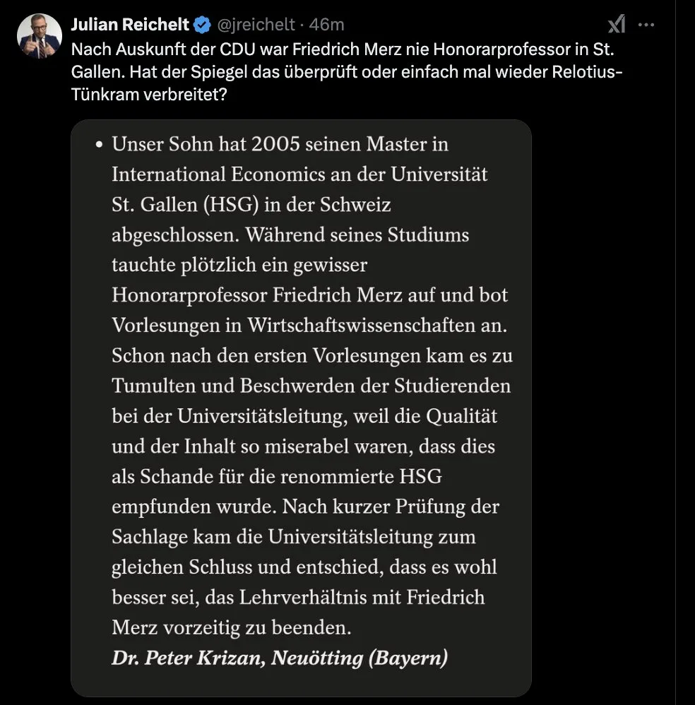 CDU-Propagandasekretär Julian @jreichelt geht für seinen Chef Dr. Blackrock @_FriedrichMerz sogar die Leserbriefe(!) im @derspiegel durch.