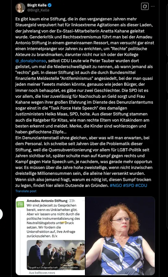 Die Stasi-Stiftung @AmadeuAntonio betreibt mit der Antifa-Terroistin @NancyFaeser nun eine amtliche Denunziationshotline für Regimekritiker