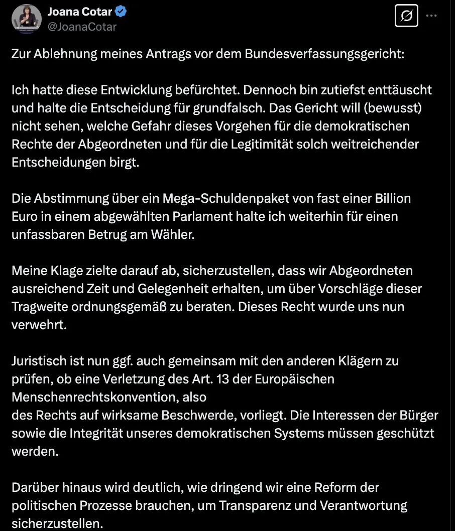 Nein, @JoanaCotar nichts ist mehr zu "prüfen". Das herrschende Regime hat unser Grundgesetz zur Makulatur gemacht und trachtet offenkundig auf dessen vollständige Zerstörung. Wir müssen dieses Regime mit allen Mitteln vernichten, so wie Art. 20 GG es vors