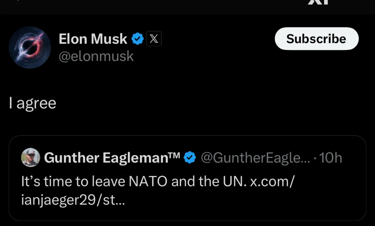 „Es ist Zeit, NATO & UN zu verlassen“ - @ElonMusk