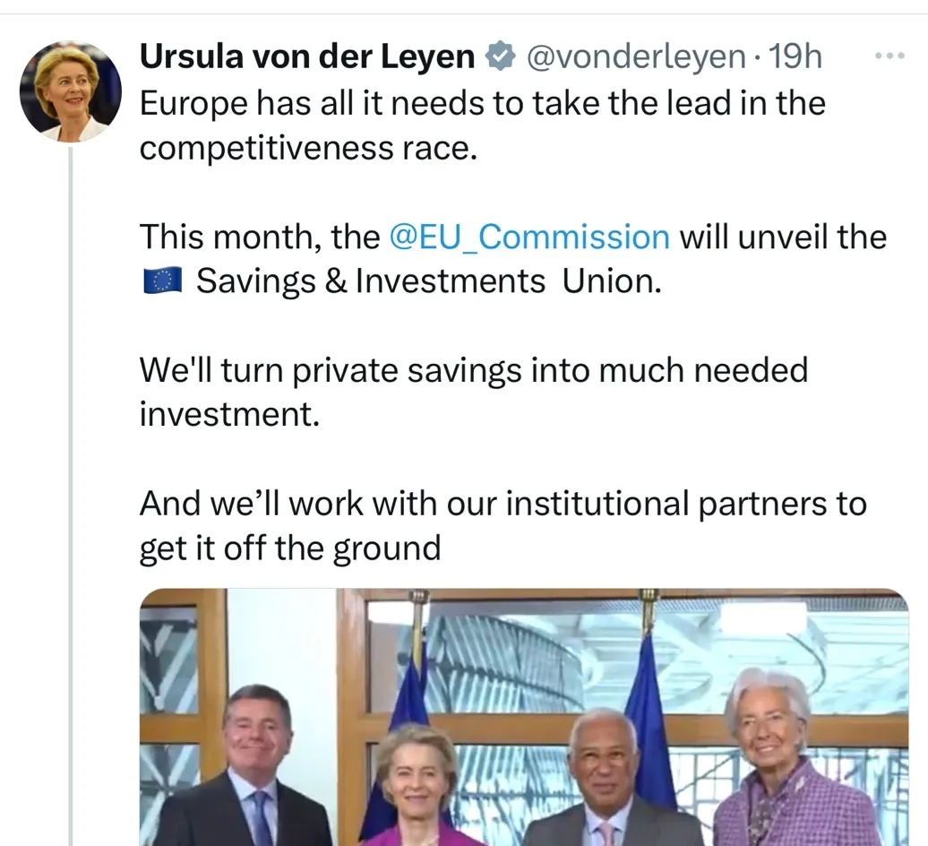 Ursula @vonderleyen kündigt nächsten Raubzug an: "Wir werden aus privaten Sparguthaben dringend benötigte Investitionen machen."