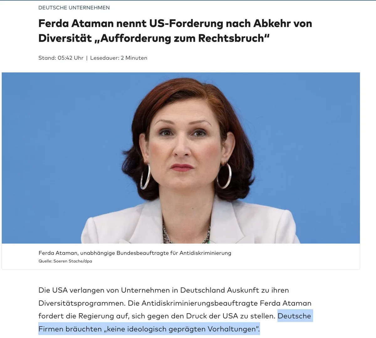 Gallopierende Verbaerbockung: Ideologie-Predigerin Ferda Ataman behauptet laut @welt plötzlich: "Deutsche Firmen bräuchten keine ideologisch geprägten Vorhaltungen“ ☺️