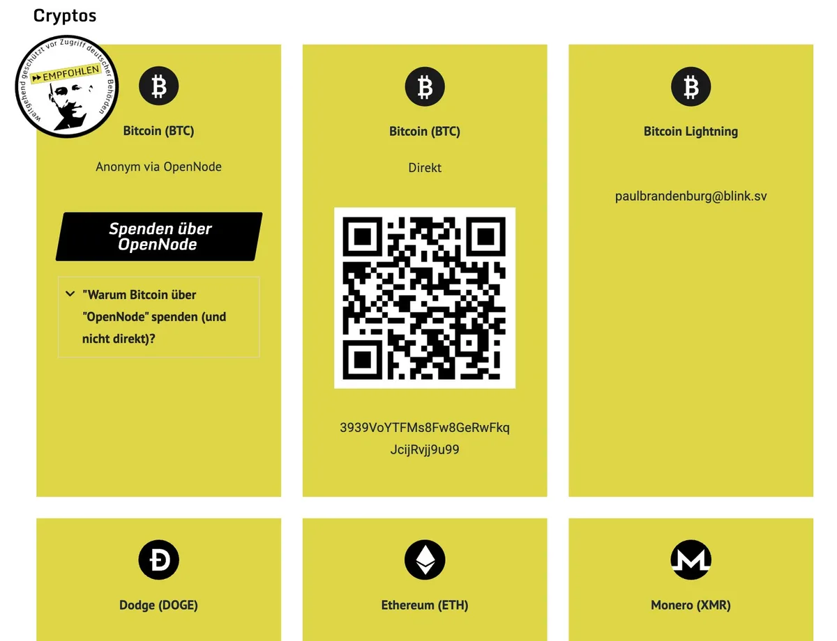 NEU: Crypto-Spende an paulbrandenburg.com ab sofort über "OpenNode" möglich