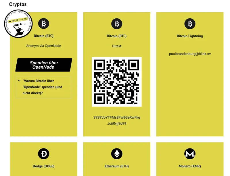 NEU: Crypto-Spende an paulbrandenburg.com ab sofort über "OpenNode" möglich