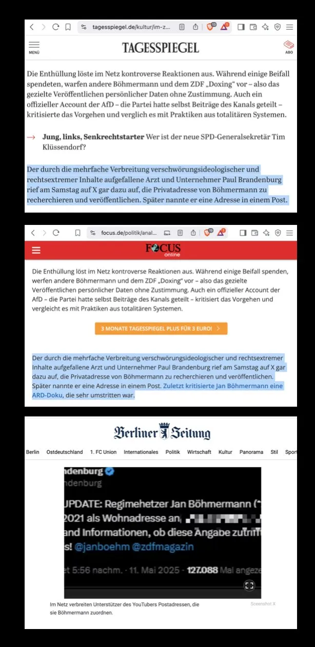 Propaganda im Untergang: @Tagesspiegel und @Focusonline scheinen sich ihre Journutten zu teilen – und den Fetisch der Sprachvergewaltigung: "Der durch die mehrfache Verbreitung verschwörungsideologischer und rechtsextremer Inhalte aufgefallene Arzt und Un