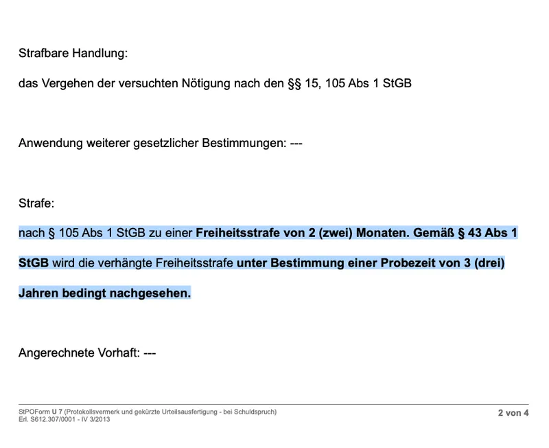 Vier Monate nach der Tat: Strafurteil in Österreich wegen Morddrohung gegen meine Familie