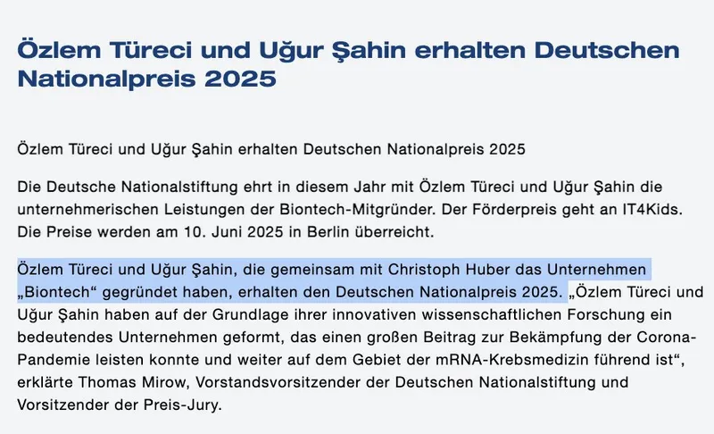 Deutschlands Mörderregime ehrt seine Schlächter: "Nationalpreis" für Biontech-Gründer
