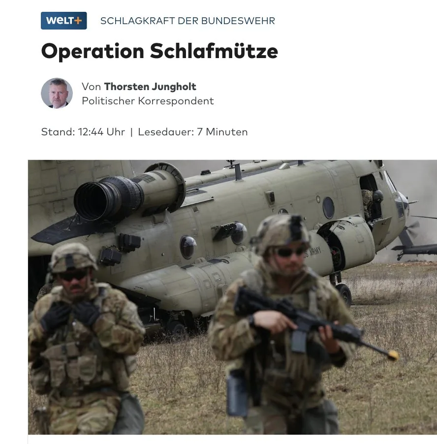 Bundeswehr erklärt sich öffentlich für hilflos gegen "Angriff aus Moskau". Komisch eigentlich, dass Putin seine angeblichen "Angriffspläne bis 2029" angesichts dessen nicht vorzieht ;)
