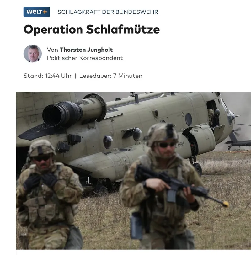 Bundeswehr erklärt sich öffentlich für hilflos gegen "Angriff aus Moskau". Komisch eigentlich, dass Putin seine angeblichen "Angriffspläne bis 2029" angesichts dessen nicht vorzieht ;)