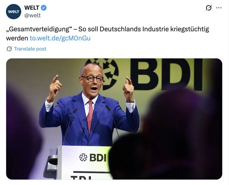 Totaler Krieg 2.0: Möchtegern Reichsindustriekammer präsentiert dem Blackrock-Kanzler ihr Konzept zur "Gesamtverteidigung"
