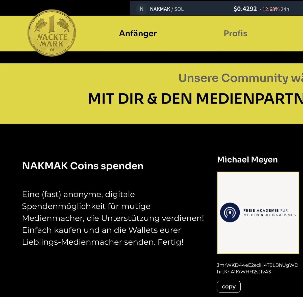 NAKMAK: Auch die Freie Medienakademie kann mit dem Spendencoin der Freien gefördert werden!