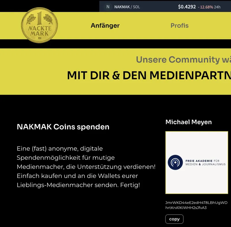 NAKMAK: Auch die Freie Medienakademie kann mit dem Spendencoin der Freien gefördert werden!