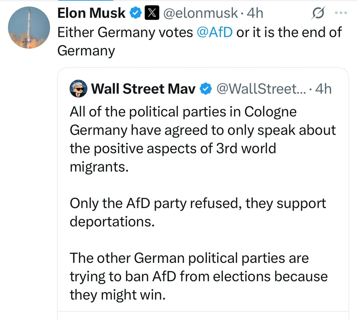 Elon Musk: “Entweder Deutschland wählt AfD oder es ist Deutschlands Ende.”