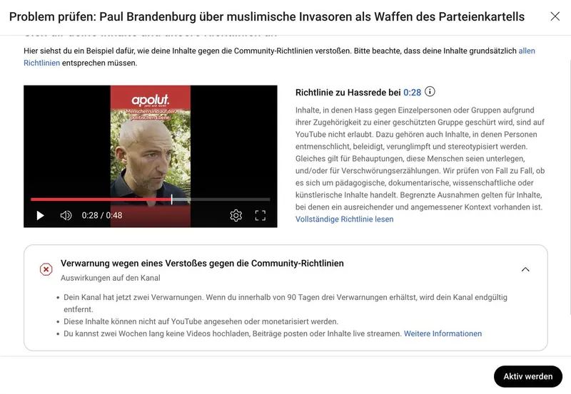 Bye Bye Youtube! Zwei von drei "Strikes" sind schon da..