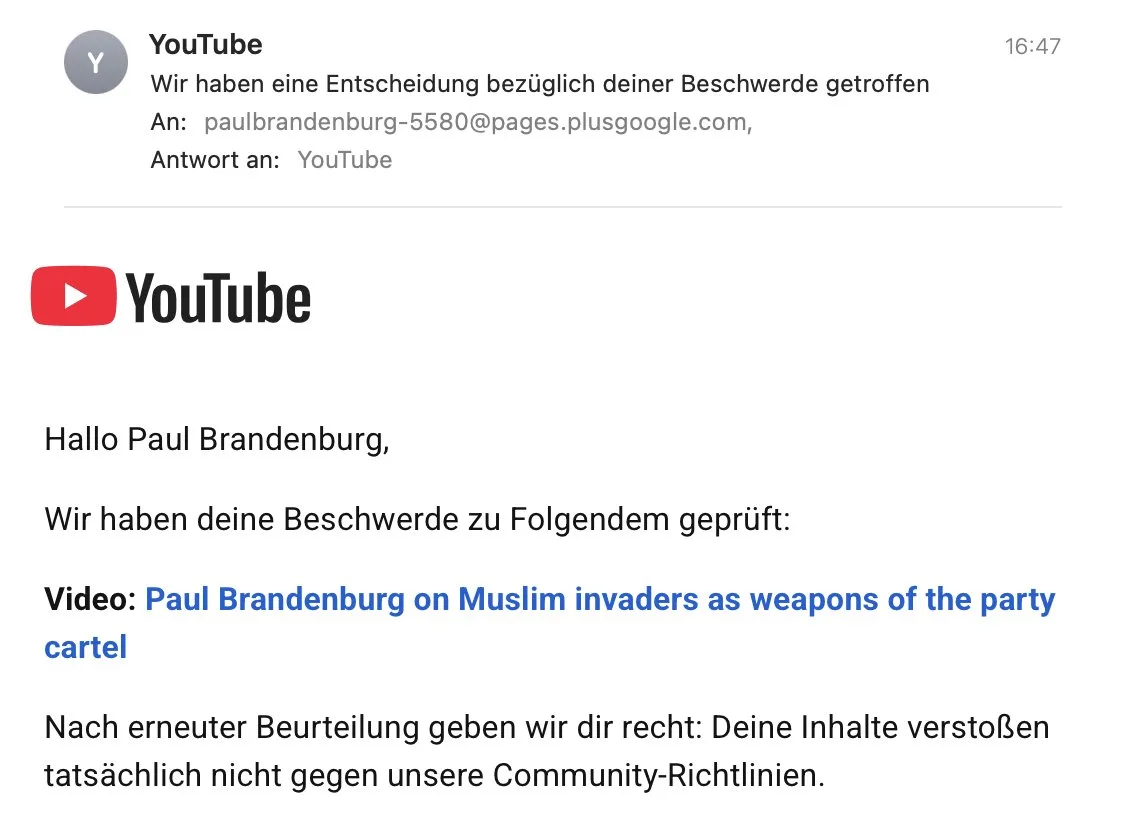 Update-Überraschung: "Youtube" nimmt Vorwurf der "Hassrede" (diesmal) wieder zurück - und damit auch den "Strike"