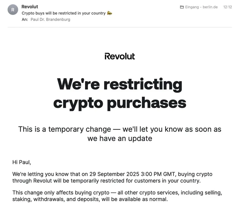 Onlinebank Revolut "beschränkt" Kryptokauf in Deutschland