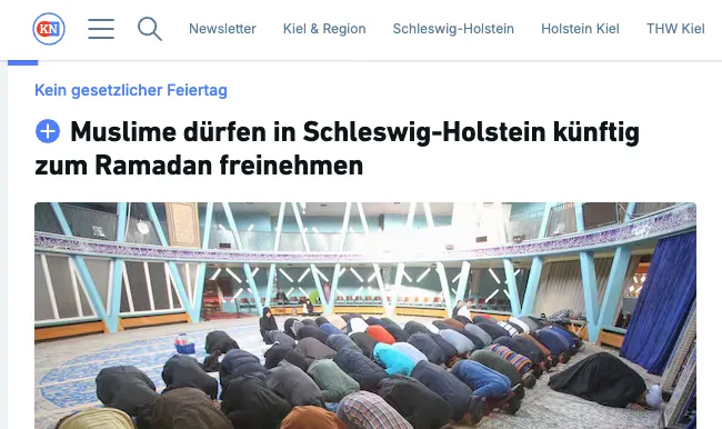 Moslems in Schleswig-Holstein bekommen zwei Tage Sonderurlaubsrecht für ihre Feiertage