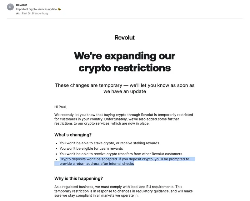 BREAKING +++ Revolut setzt Krypto-Handel in der "EU" praktisch komplett aus