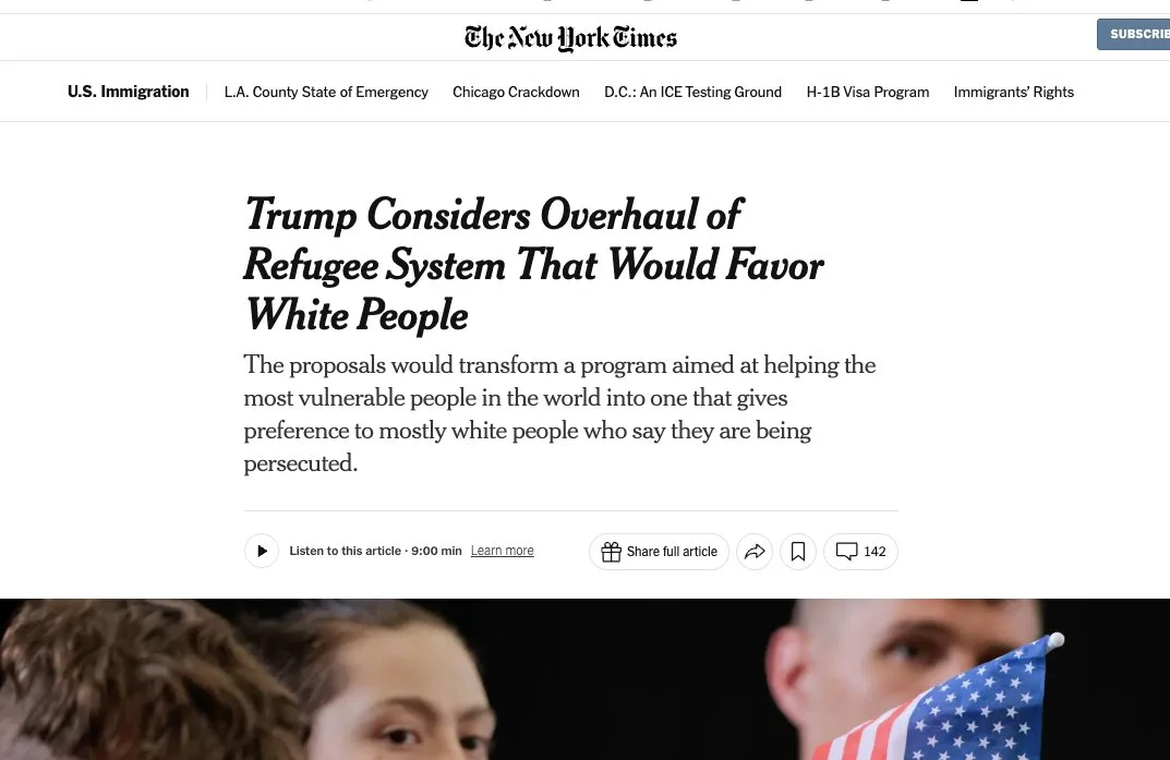 Trump-Regierung will "weißen Europäern", die sich gegen Massenmigration aussprechen, als "Flüchtlinge" einwandern lassen