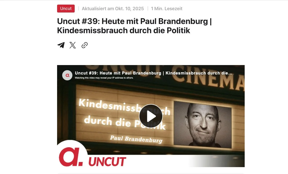 ? Video-Tipp: Uncut #39: Heute mit Paul Brandenburg | Kindesmissbrauch durch die Politik