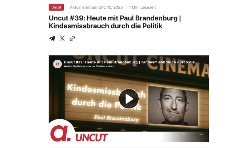 ? Video-Tipp: Uncut #39: Heute mit Paul Brandenburg | Kindesmissbrauch durch die Politik