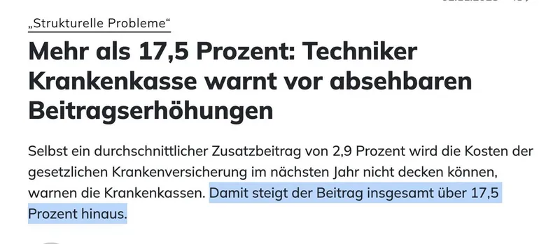 Ärztlicher Hinweis: Deutschlands Krankenversicherung ist unbezahlbar. Das war lange absehbar, weil das Gesundheitssystem korrupt ist bis ins Mark. "Reformen" daran sind unmöglich.