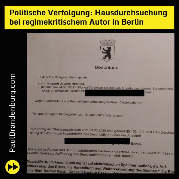Politische Verfolgung: Hausdurchsuchung bei regimekritischem Autor in Berlin