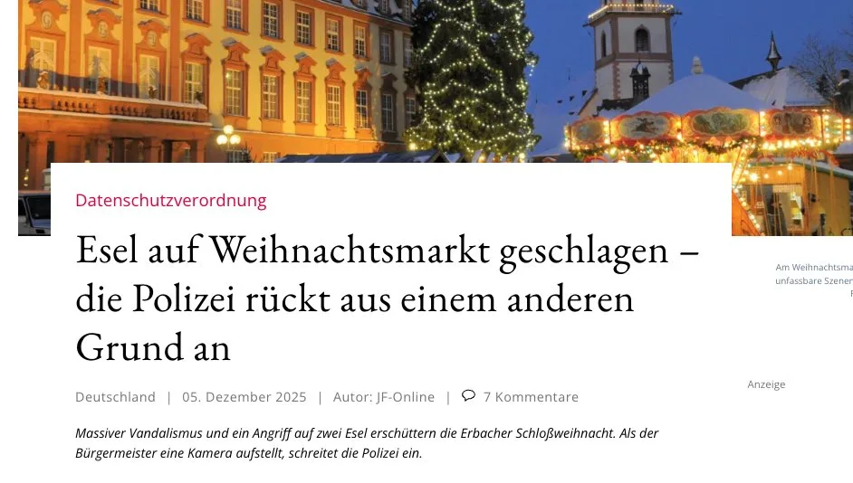 Hessischer Weihnachtsmarkt: Eselfolter durch "Jugendlichen"