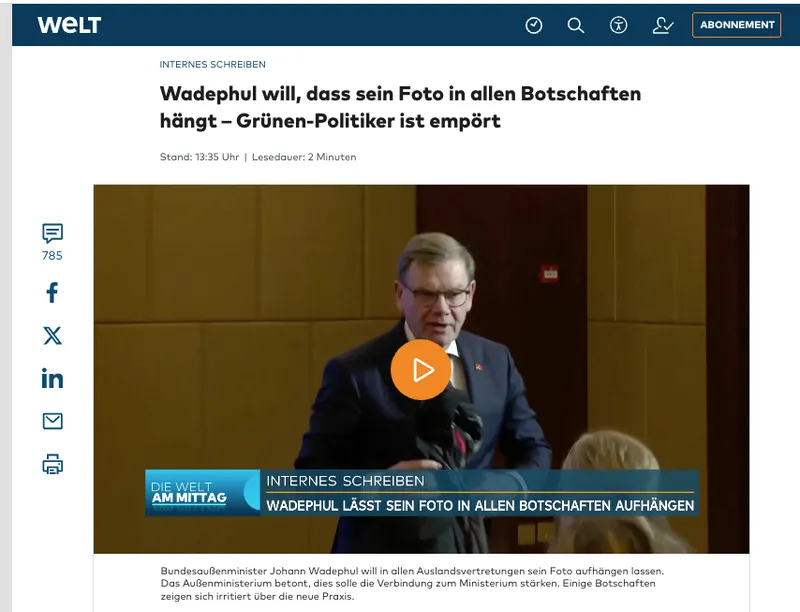 BREAKING: Deutschlands Aussenminister-Darsteller Wadephul ist kein einfacher Idiot. Er ist ein ebenso großer Narzisst :)
