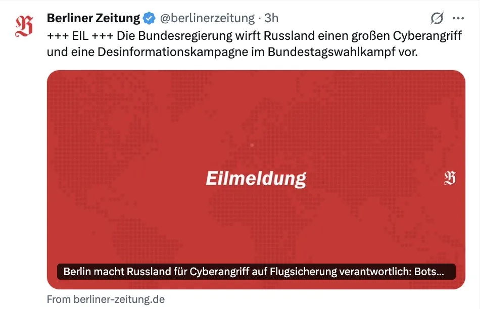 WK 1: "Mitten im Frieden überfällt uns der Feind!" - WK 2: "Seit 5 Uhr 45 wird zurückgeschossen!" - WK 3: "Hybrider Cyberangriff!". Die Lügen ist immer die gleiche.