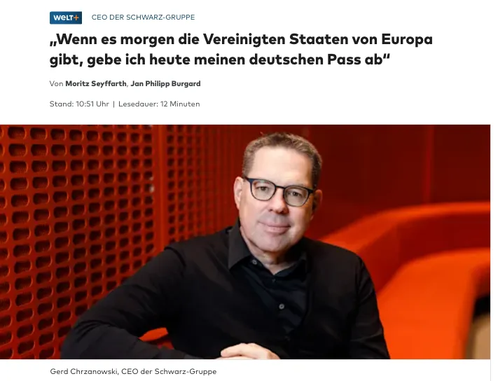 Einkaufshilfe: Der "Lidl"-Boss will mehr Macht für die "EU" und ist Fan der "Bundesregierung" unter Blackrock-Fritz