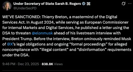 BREAKING: USA sanktionieren Ex-"EU"-Chefzensor (und Milliardär) Thierry Breton