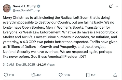 US-Präsident sendet Weihnachtsgrüsse (auch) an Deutschlands Regime