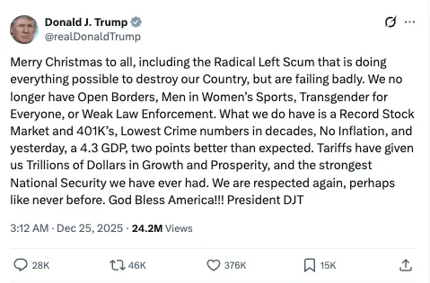 US-Präsident sendet Weihnachtsgrüsse (auch) an Deutschlands Regime