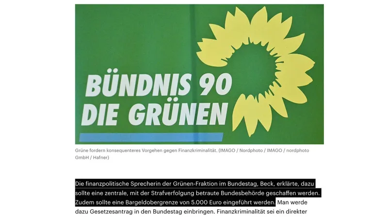 Im Grünen Reich soll 5.000 Euro die "Bargeldgrenze" sein