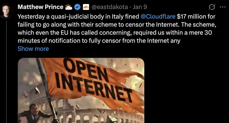 Zensur-Eskalation in Europa: Italien bedroht US-Dienstleister "Cloudflare"