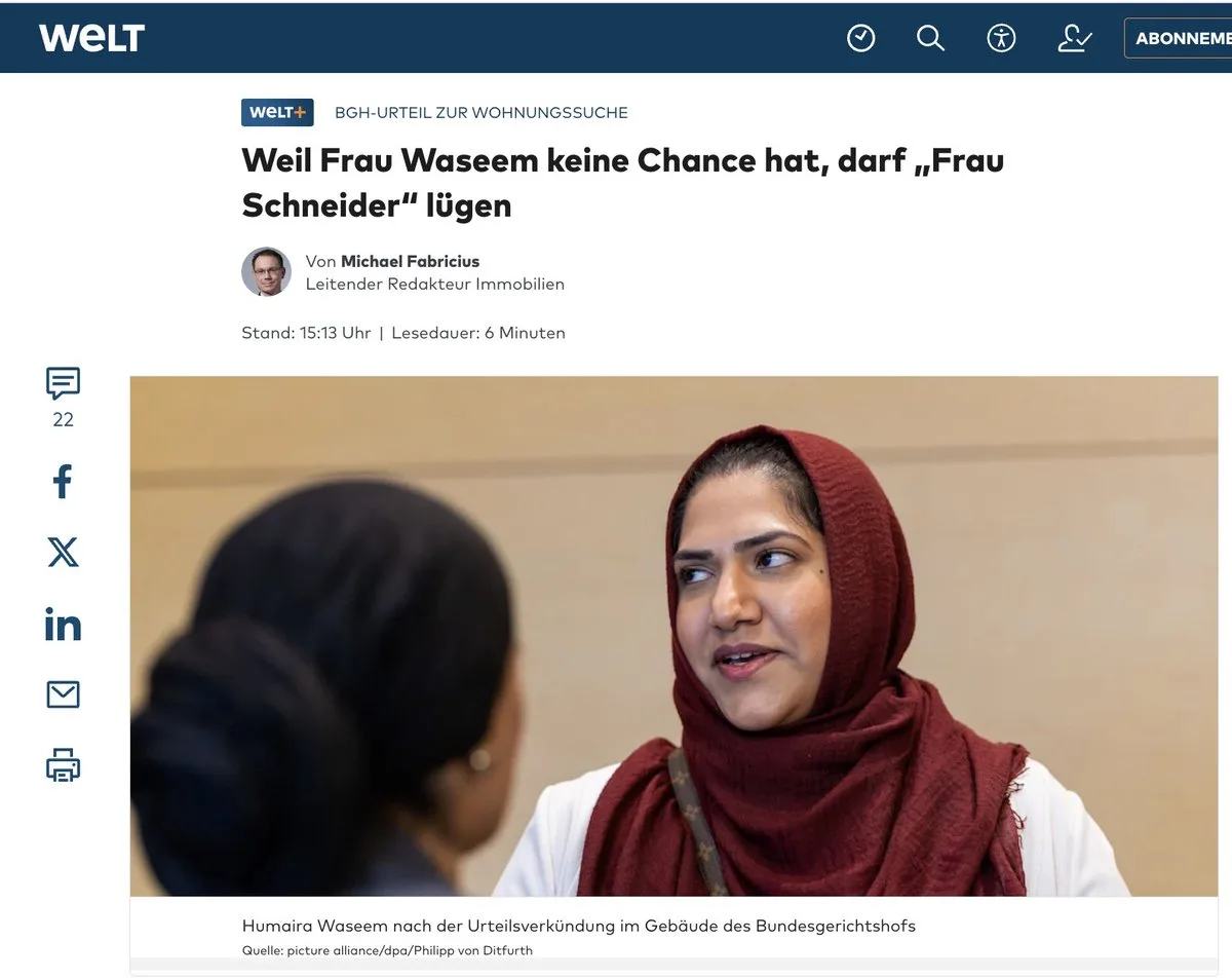 3000 Euro "Schadensersatz": Makler muss zahlen, weil er pakistanischer Kopftuchfrau keine Wohnungsbesichtigung anbot