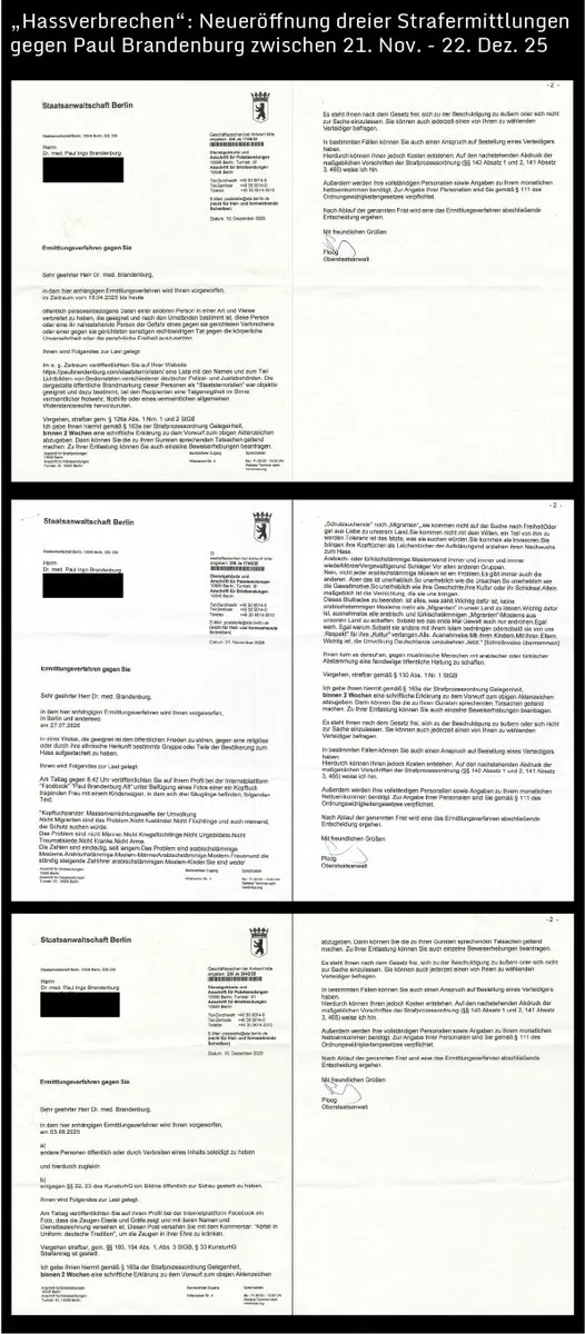 „Hassverbrechen“: Neuröffnung dreier Strafermittlungen gegen Paul Brandenburg zwischen 21. Nov. - 22. Dez. 25
