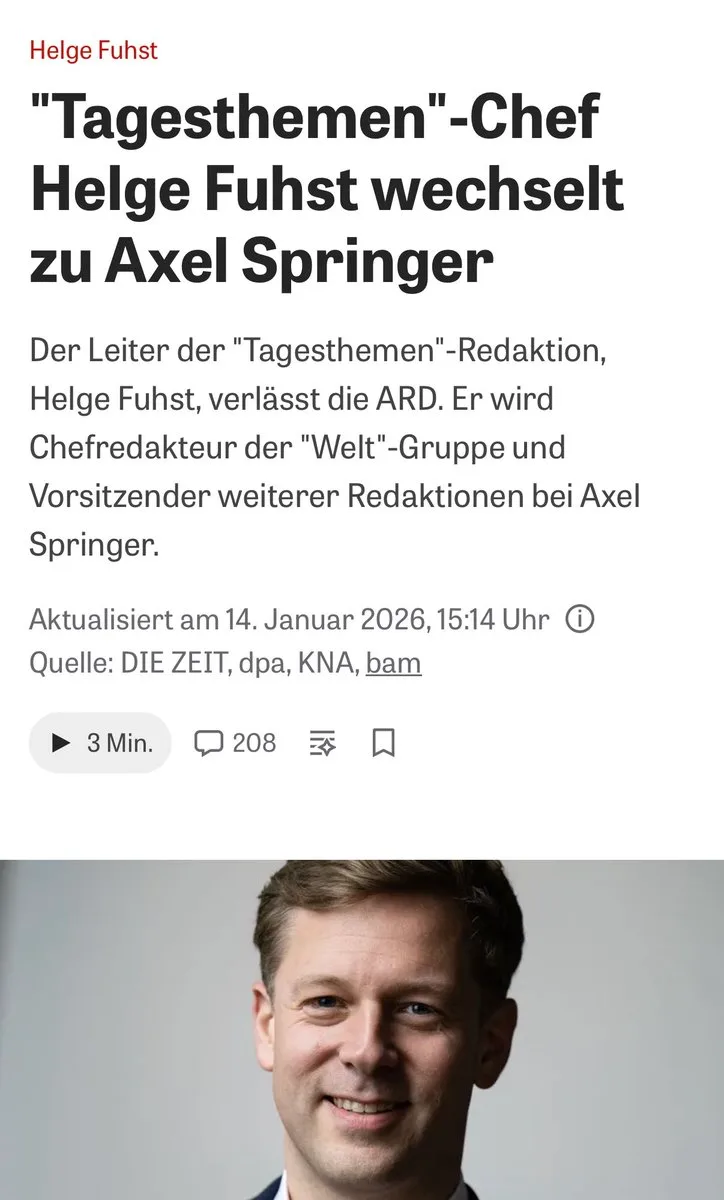 Rochade im Propagandaapparat: „Tagesthemen“-Chef übernimmt Chefredaktion von „Welt“&Co