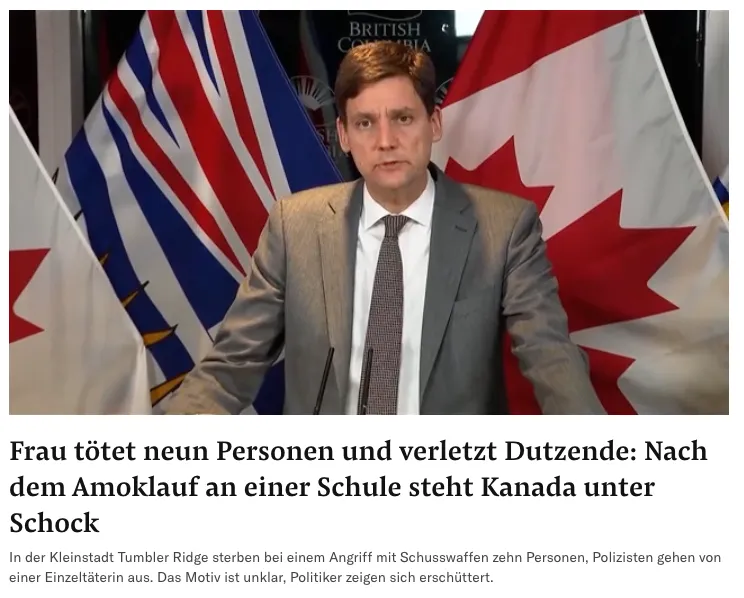 Wieder Amokmorde eines psychisch gestörten Mannes ("Transfrau"). Wieder lügt Wokopresse von einer "Frau" als Täter. Abfall wie die "NZZ" kann man nie genug hassen.