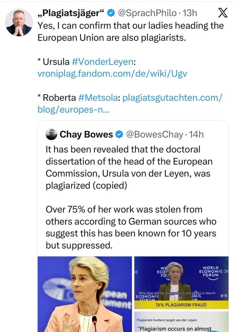 Erschlichener Doktortitel auch bei Ursula @vonderLeyen, sagt Plagiatsjäger Stefan Weber